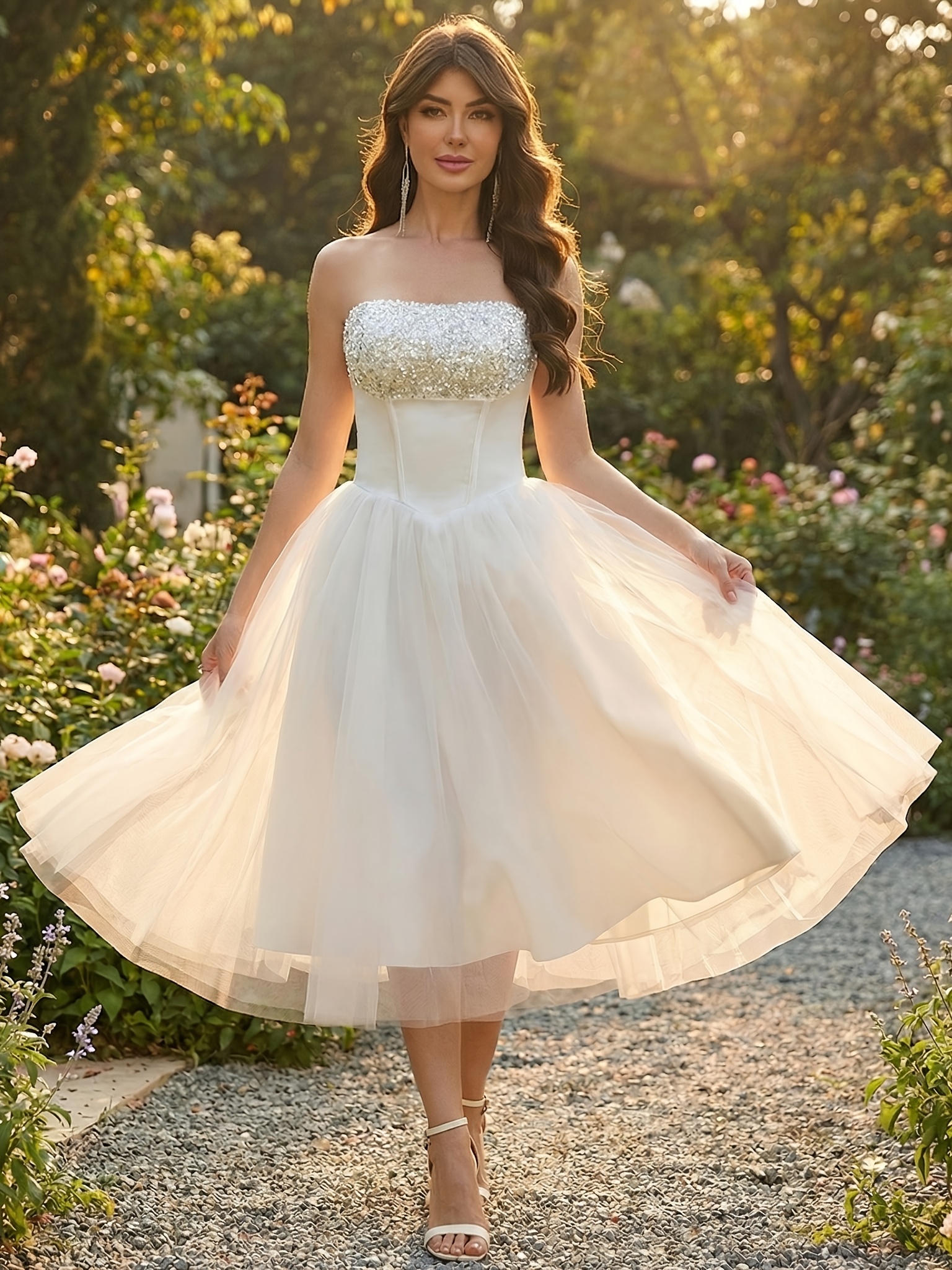 ballet style wedding dresses bride sequin white dress women - Temu Ireland