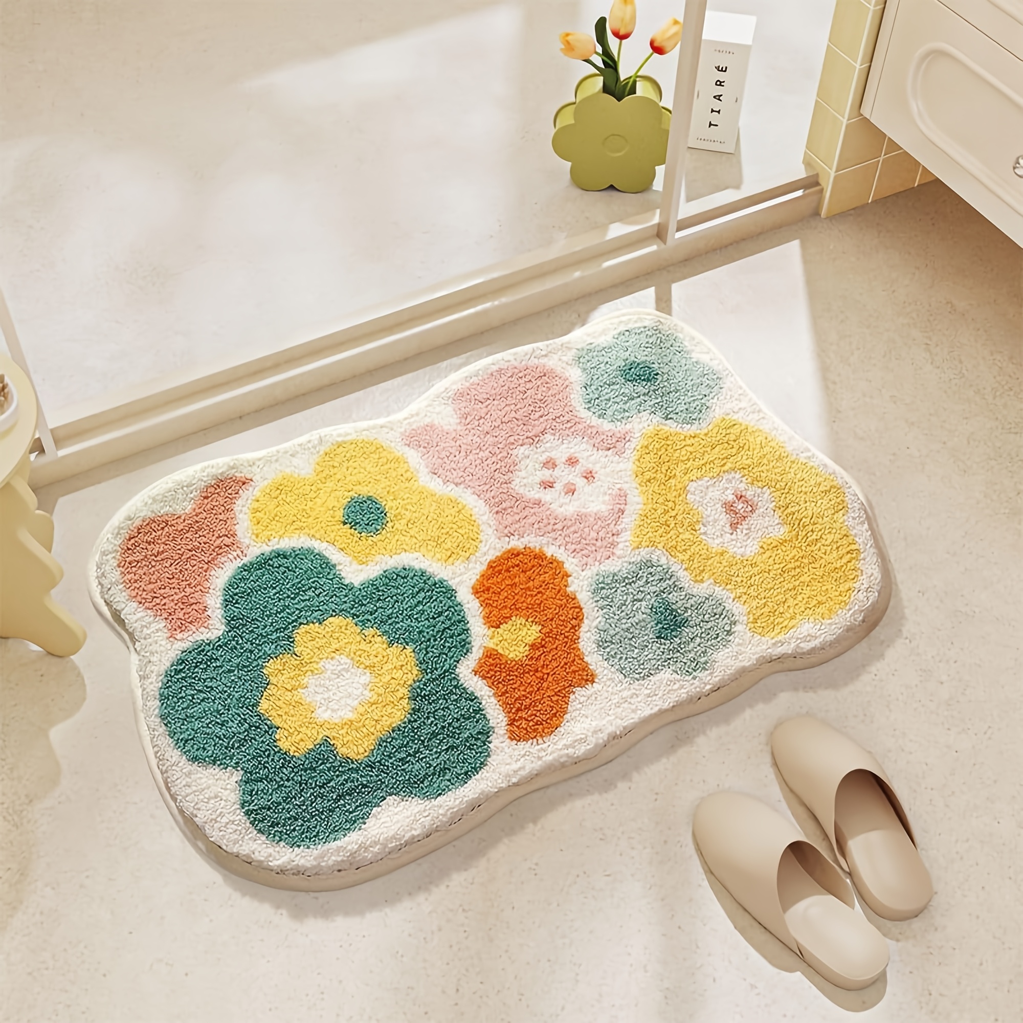 

Floral Bathroom Rug Set - Absorbent Wool Bath Mats For Bathroom, Shower, And Vanity - Non-slip Washable Bath Rugs, Mat Set For Floors And Home Decor