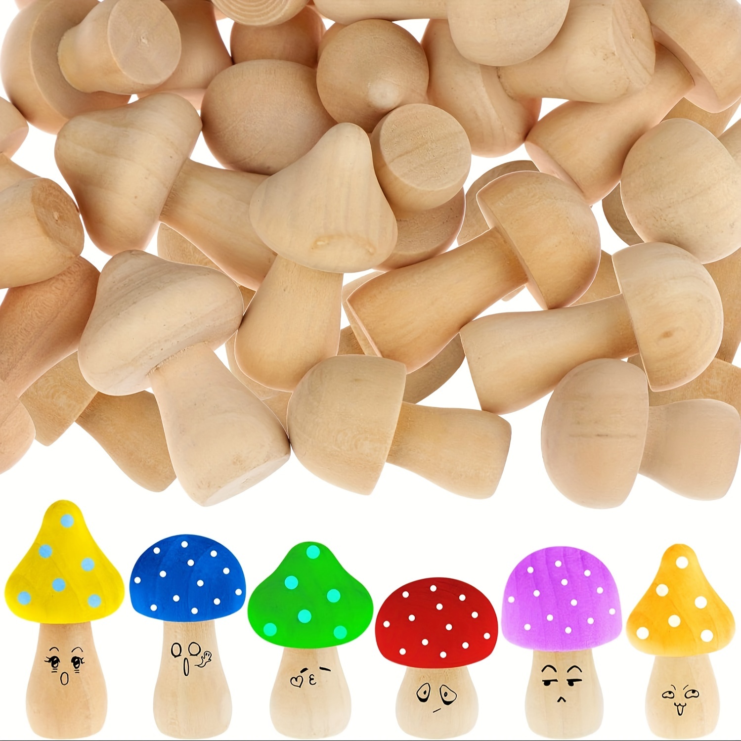 

48-piece Wooden Mushroom Set, 6 Different Sizes And Cute Shapes Wooden Mushrooms Crafting Decor, Cute, Smooth, And Easy To Paint