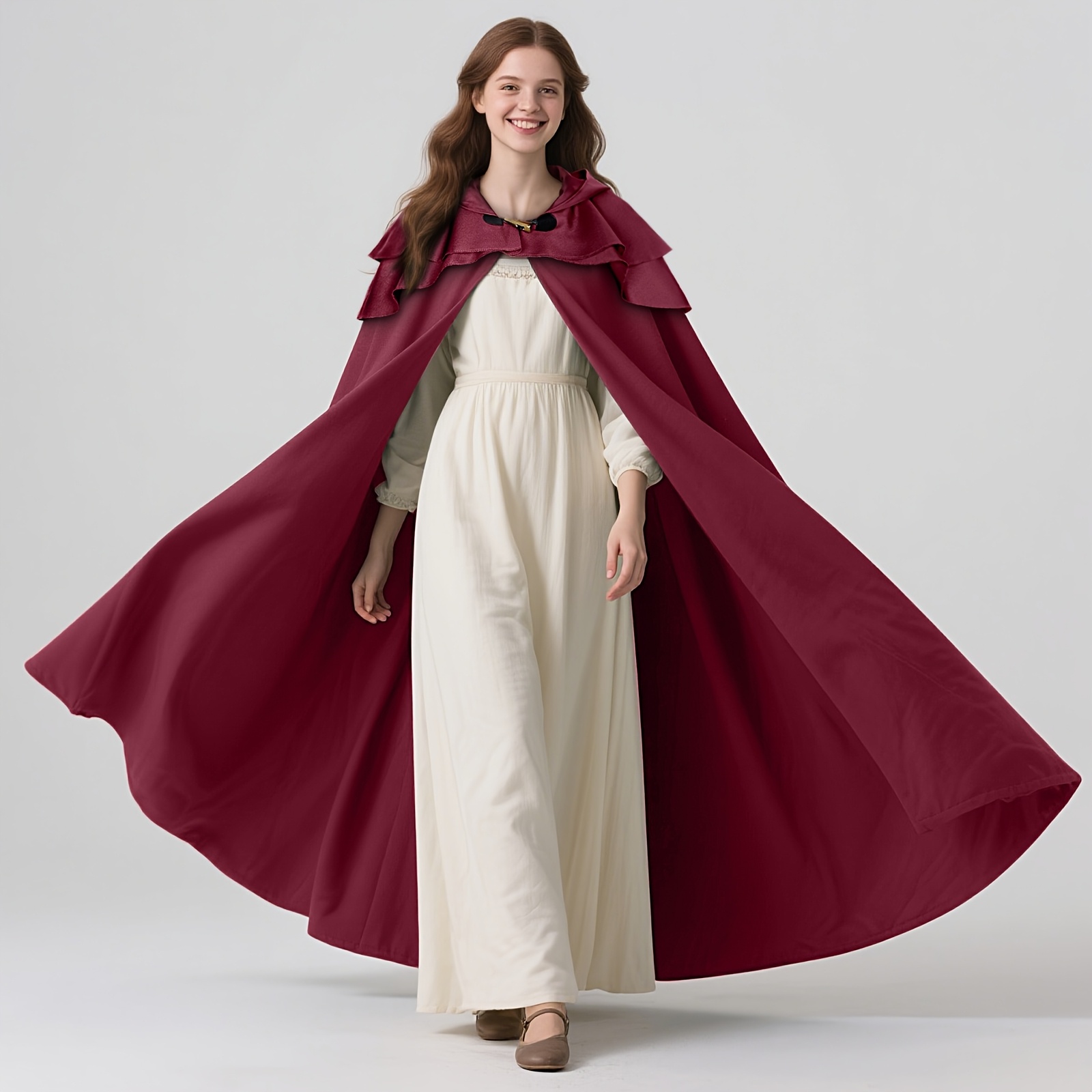 JDFAIJEAL Middeleeuwse cape met capuchon voor dames, lange Victoriaanse renaissance cape met capuchon voor carnaval, Halloween, vampiers, heksen, vikingen, cosplay, (zwart, één maat