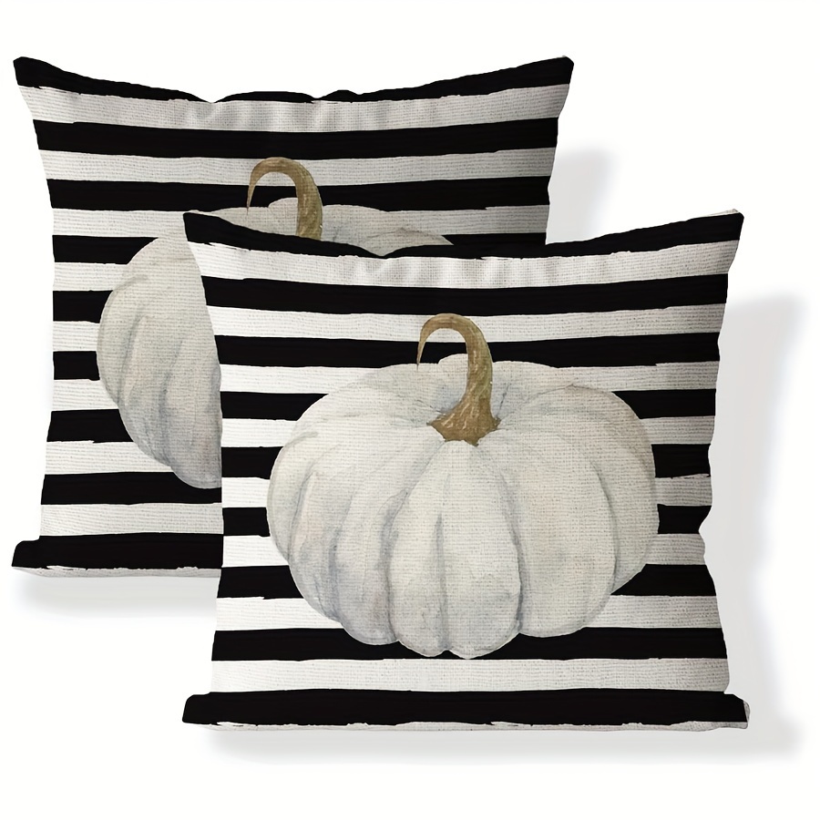 TEMU 2pcs Linen Autumn Pillowcase Set, Autumn Decorative Pillow Covers, Black Striped Cushion Covers, Farmhouse Style, Thanksgiving, For Family Sofa