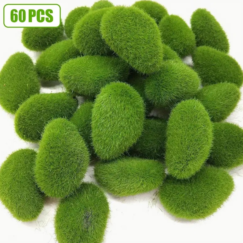 TEMU 60pcs Artificial Moss Stones - Realistic Moss-covered Rocks With Plant Texture, Microfiber Decorative Fake Rocks For Indoor/outdoor Gardens,