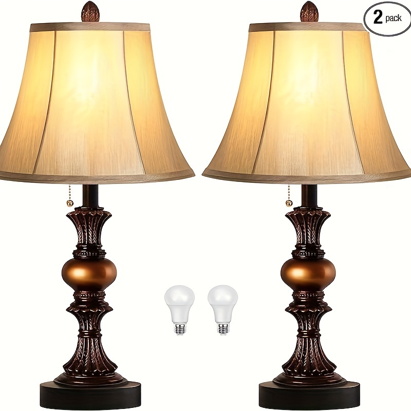 

Traditional Table Set Of 2, Bedside 3 Temperatures Led Bulbs, Bronze Desk Shade For , , Switch, Suitable For And Christmas