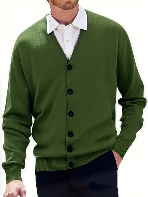 mens thin knit cardigan versatile button up jacket solid color v neck outerwear 2026 spring autumn new warm