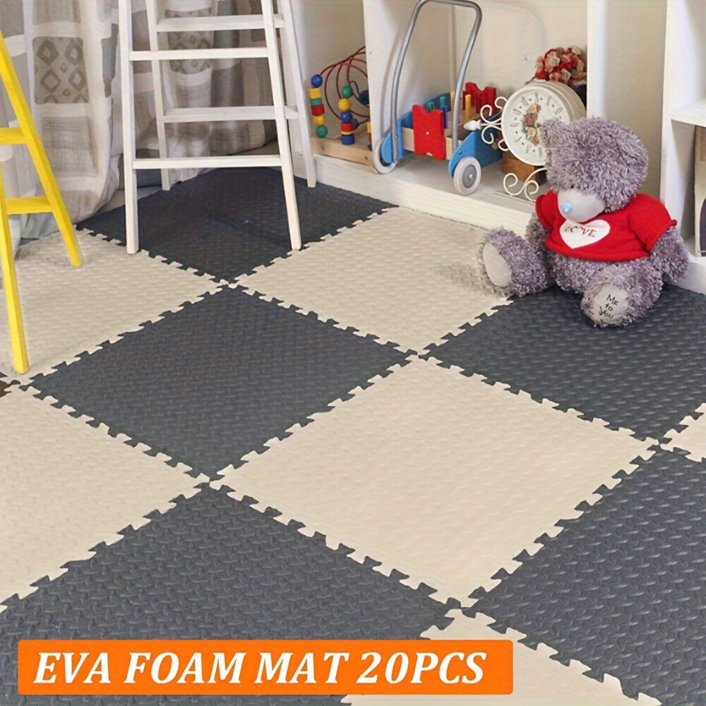 

20pcs 30*30*1cm Gray And White Large Soft Foam Eva Floor Mat Puzzle Tile Interlocking Garden Game Room Floor Mat