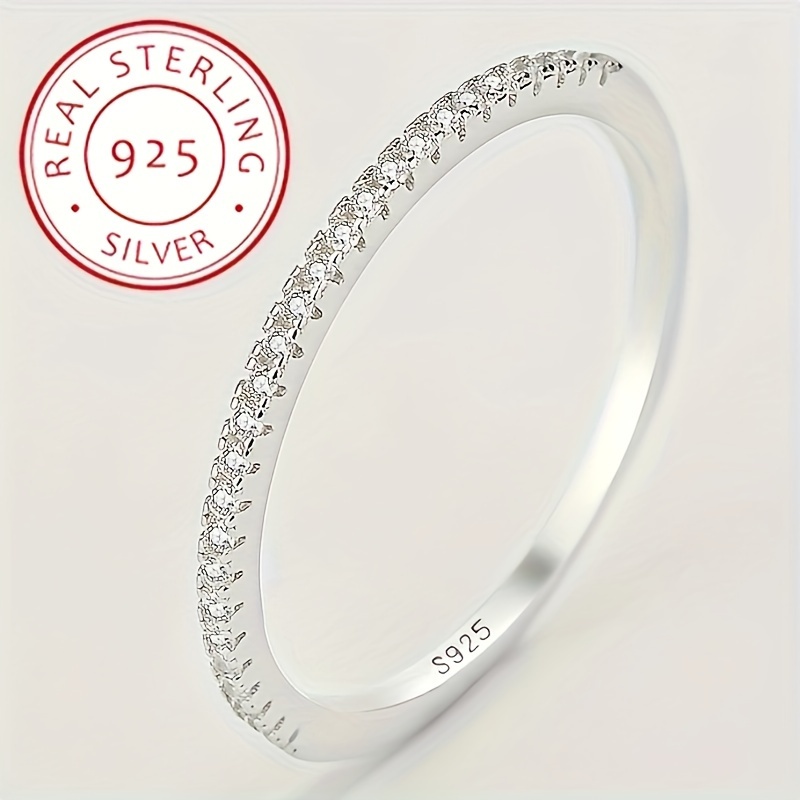 

925 Sterling Silver Simple Zircon Band Ring Women's Wedding Ring Decor Gift