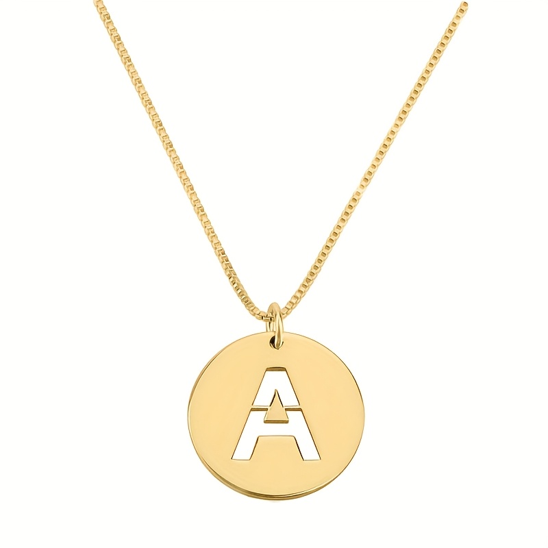 TEMU Personalized Custom Initial Letter Women's Fashion Round Pendant, Self- Name Initial Women's Necklace, 18k Gold Plated Stainless Steel Chain,