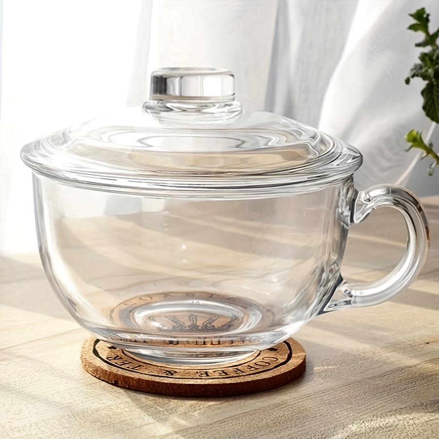 A Large-Capacity Tempered Glass Cup with a Lid And Handle, Thickened for Breakfast Oatmeal, Milk, And Suitable for Desserts, Pasta, And Rice, Microwave Safe 12 A Large-Capacity Tempered Glass Cup with a Lid And Handle, Thickened for Breakfast Oatmeal, Milk, And Suitable for Desserts, Pasta, And Rice, Microwave Safe