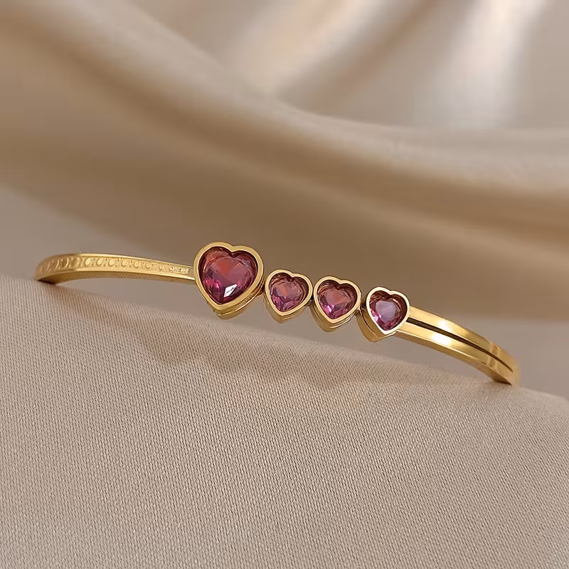 love heart synthetic synthetic cubic zirconiaia stainless steel bracelet bangle romantic valentines day wedding anniversary jewelry gifts details 2