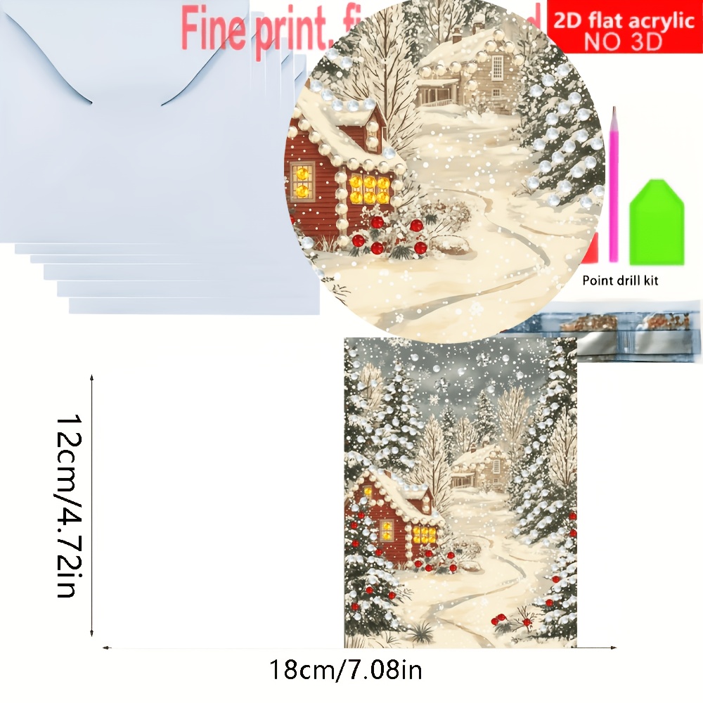 TEMU 6pcs 6pcs Winter Snow Scene Diy Diamond Painting Greeting Cards With Envelopes Suitable For Handmade , Winter-themed Craft Supplies, Birthday
