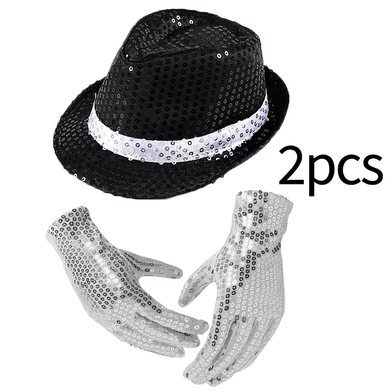 TEMU Ensemble d'accessoires de costume de la musique pop, comprenant des chapeaux, des gants brillants, des accessoires de microphone en plastique et
