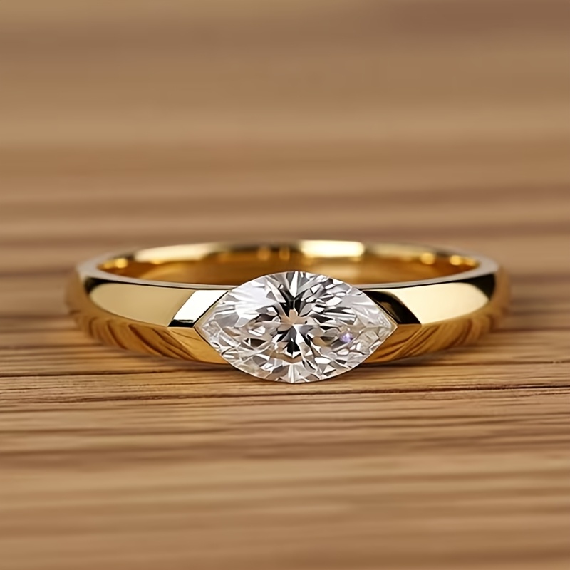 TEMU 1pc Elegant Shape Synthetic Cubic Zirconia Inlaid Copper Ring, Design, Suitable For Women' Wear, Banquets, Parties And Wedding Occasions