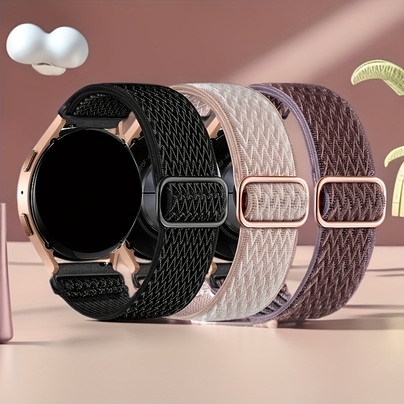 E-shop 3 Stücke Dehnbarer Nylon-Schlaufe Kompatibel mit Galaxy Watch 7 FE 6 5 4 Armband, 18mm 20mm 22mm Elastisches Geflochtenes Ersatzarmband für