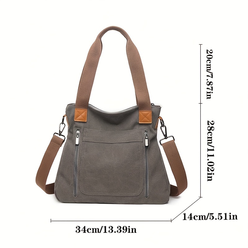 retro canvas tote bag large capacity crossbody bag multi pockets shoulder handbag details 7