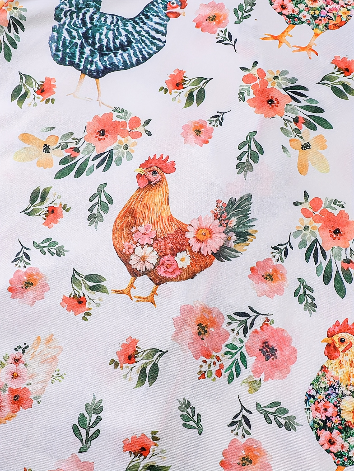 two piece womens elegant polyester white pajama set chicken print fabric     short sleeved button top with collar and matching shorts all   and pocket details   adults pajama sets Product details 8