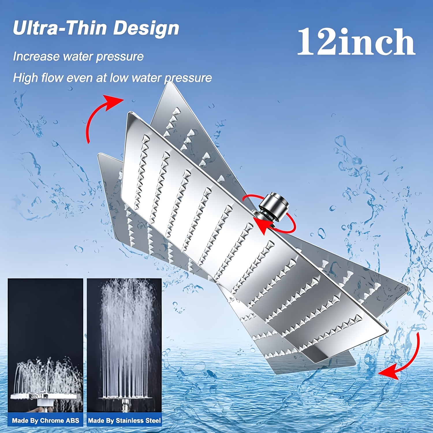 Image of 12-inch Large Rain Showerhead For Ceiling Mounting | High-pressure Fixed Rain Showerhead | Stainless Steel Full-body Rain Showerhead | Waterfall- Bathroom Showerhead | Matte Black