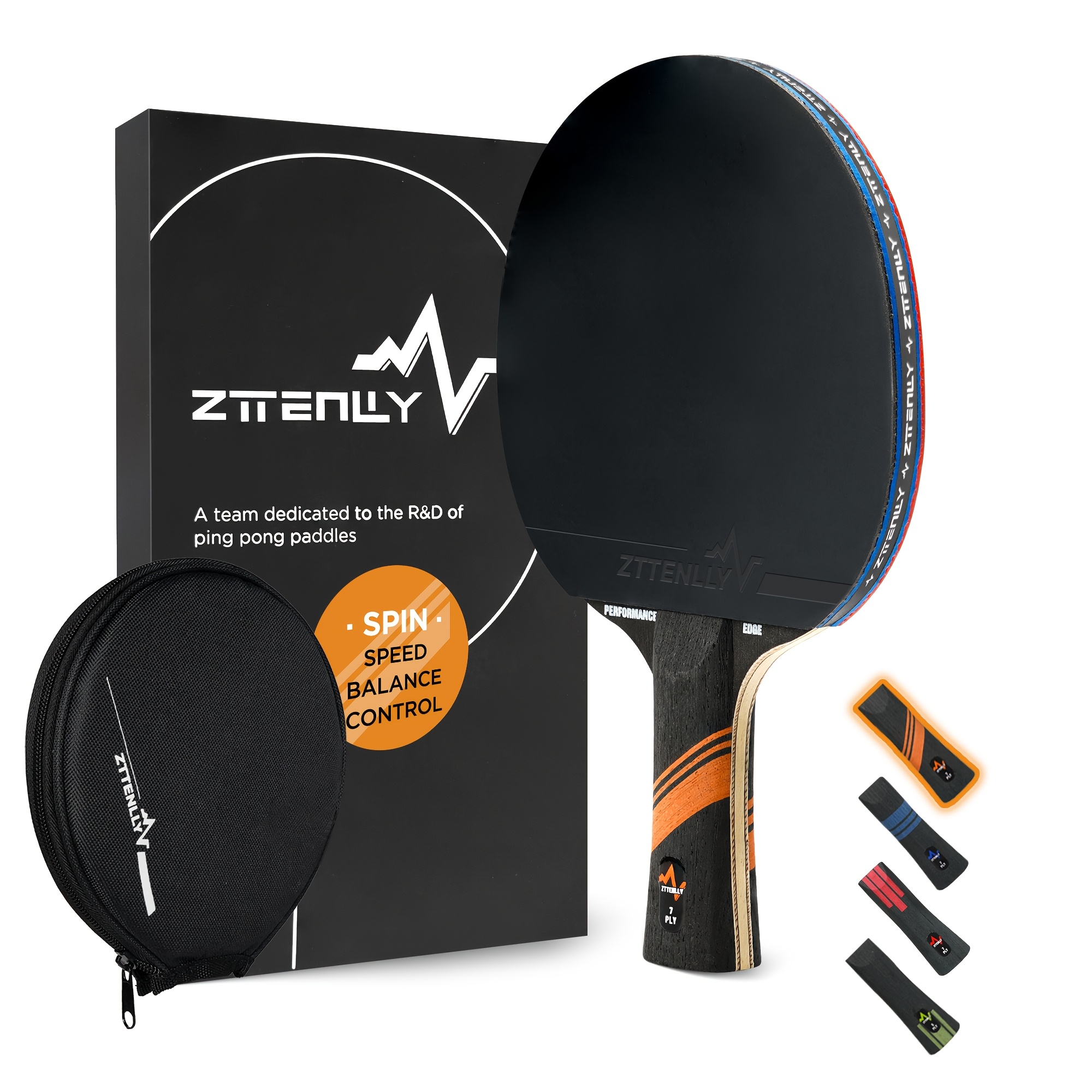 Carbon Technology Pong Paddle | Performance-series, 7-ply Blade, Edge/spin, Thicker Protector Case | Table Tennis Racket For Professional Or Training Play