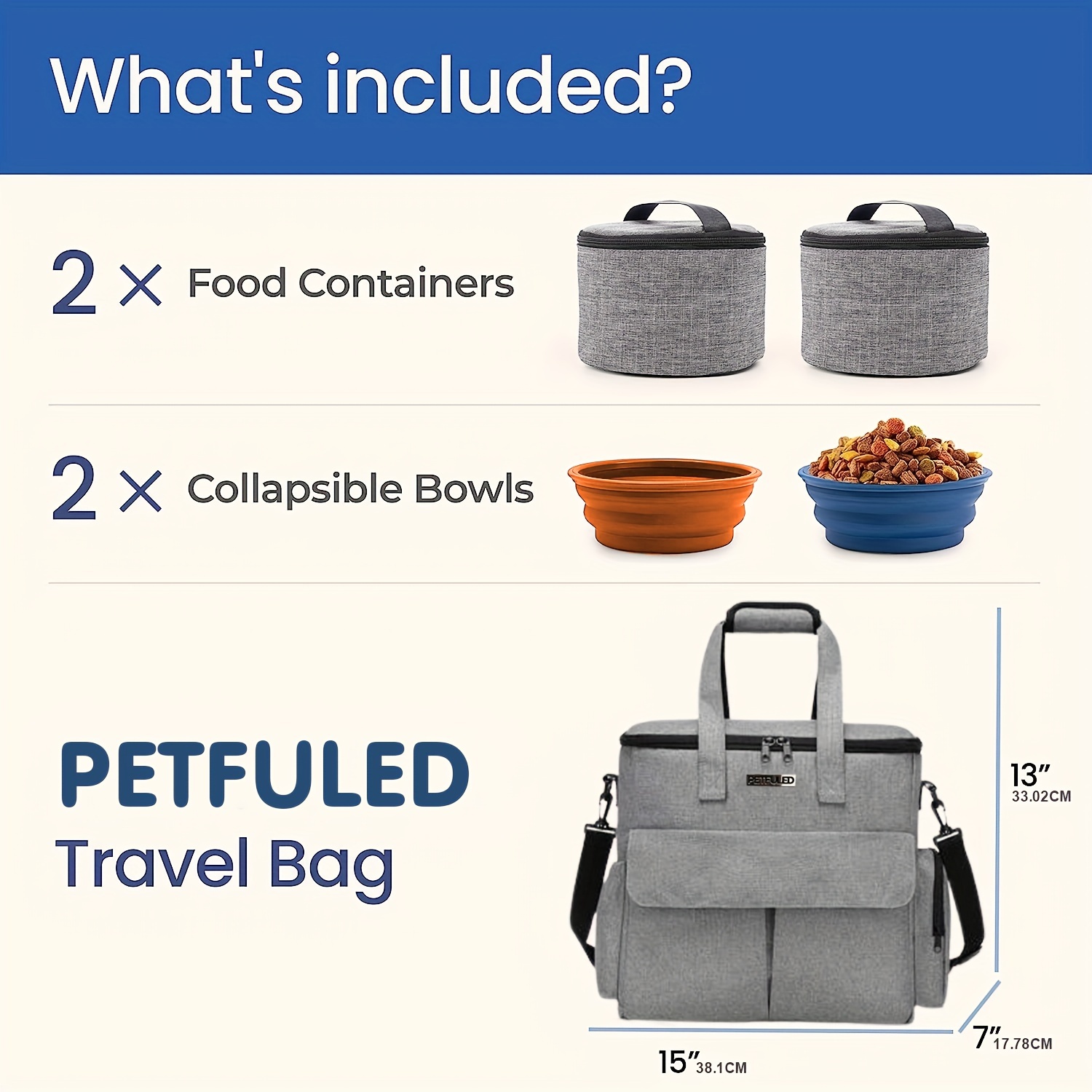 Image of Large 5pcs Dog Travel Bag For Supplies, Weekend Pet Travel Set For , Airline Approved Tote Organizer With Pockets 2 Pet Food Containers And Bowls