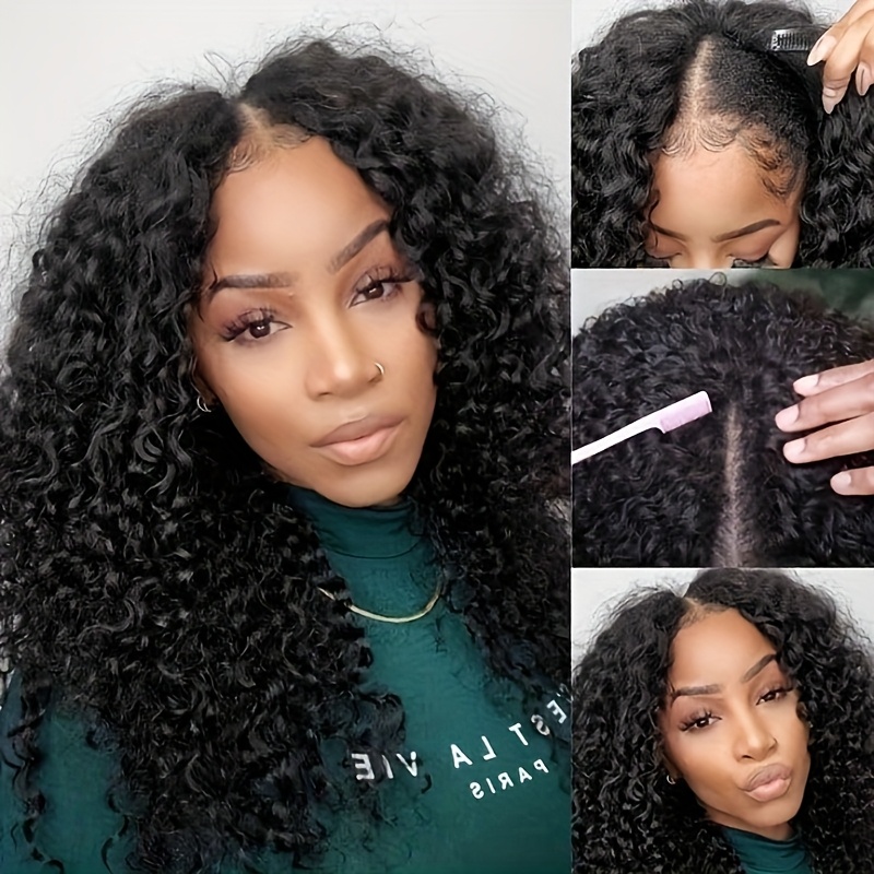 TEMU Curly V Part Wigs Brazilian Human Hair Wigs For Women V Shape Wigs No Leave Out Lace Front Wigs Upgrade V Part Wigs Glueless Clip In Half Wigs