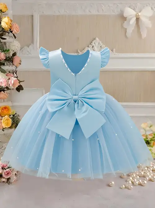 5t blue dress Blue Girl Puffy Long Sleeve Dress | Baby Tulle Pattern