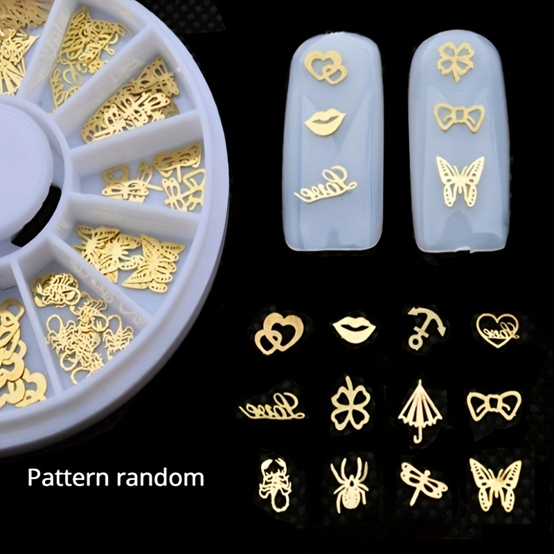 

120pcs/set Mixed Designs Golden Metal Nail Art Charms, 3d Nail Art Decoration Wheel, Assorted Manicure Nail Accessories For Diy Craft Nail Studs