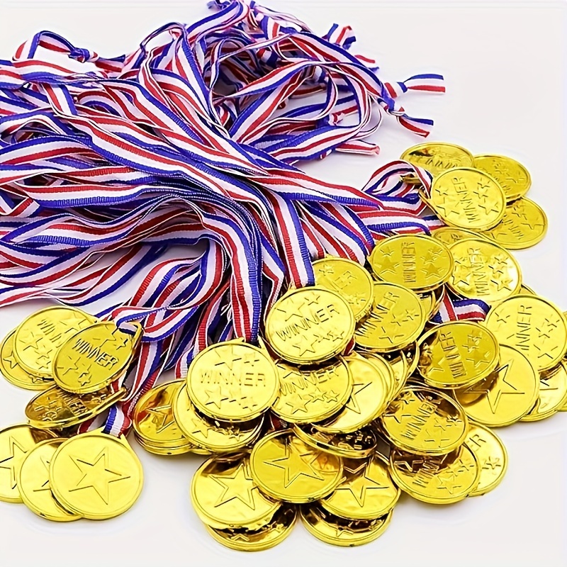 

10pcs Plastic Golden Color Award Medals For Sports Games Competitions