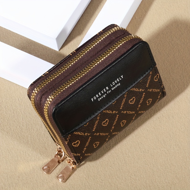 

Classic Mini Wallet For Women, European Style Faux Leather, Double Zipper Clutch Wallet, Credit Card Holder