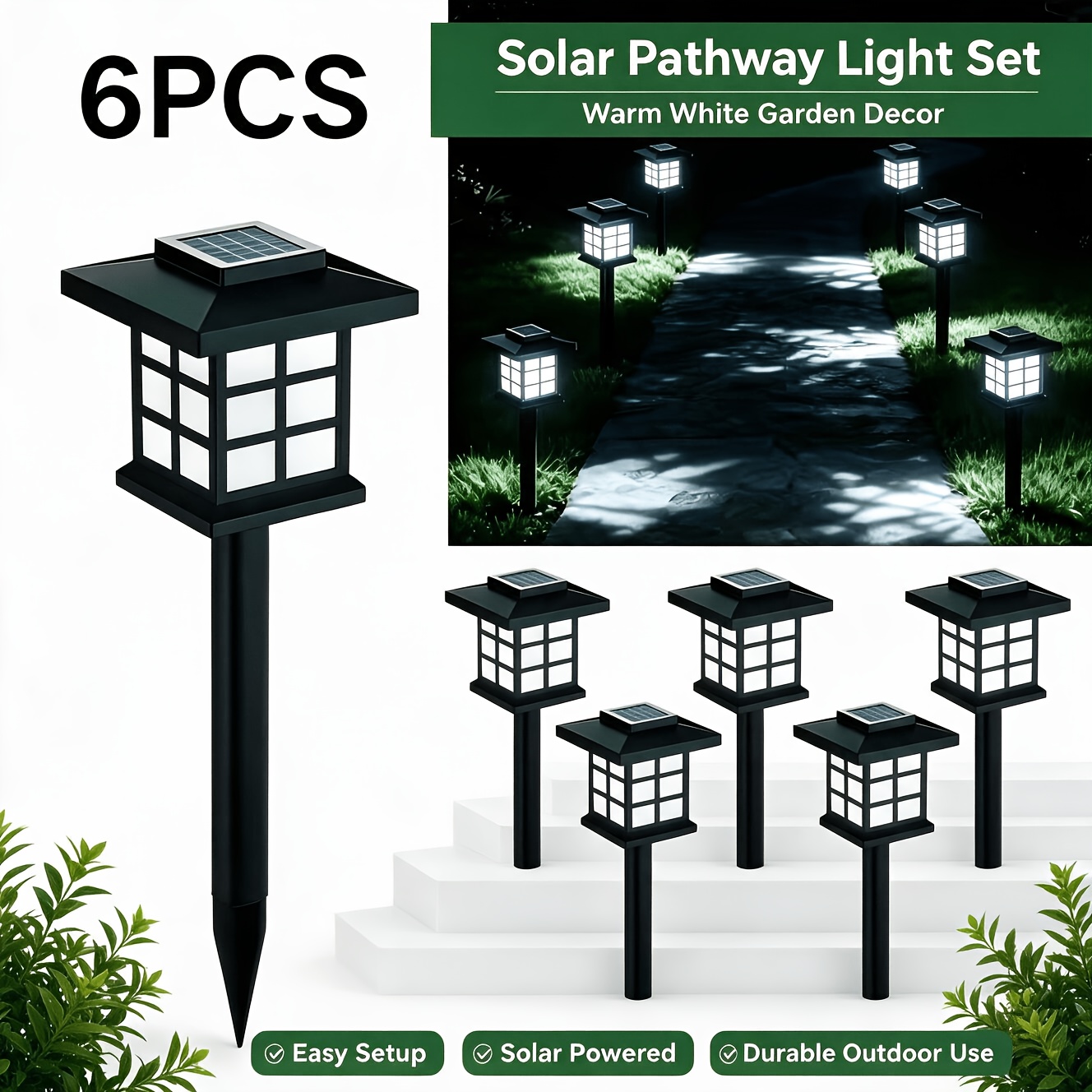 TEMU 24/12/6pcs Solar Outdoor Lights, Ip65 Street Lights, Led Landscape Lighting Garden Lights, Suitable For , Driveways, Courtyards And Lawns - Warm