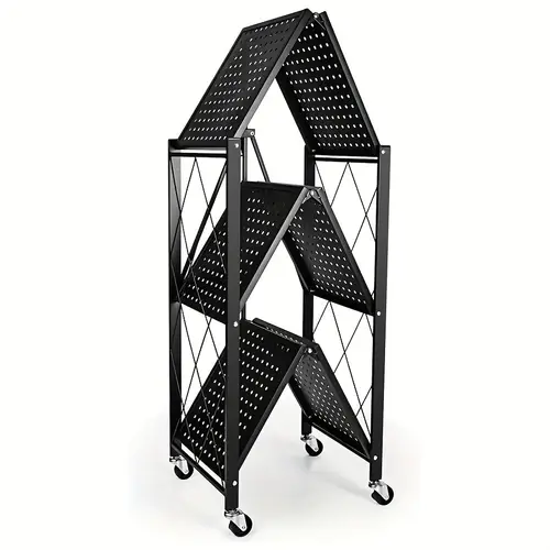 3 layer heavy duty foldable metal storage rack with wheels for movable organization suitable for garage kitchens with a load bearing capacity of up to 750 black kitchen storage rack garage storage and storage rack integrated storage rack storage racks