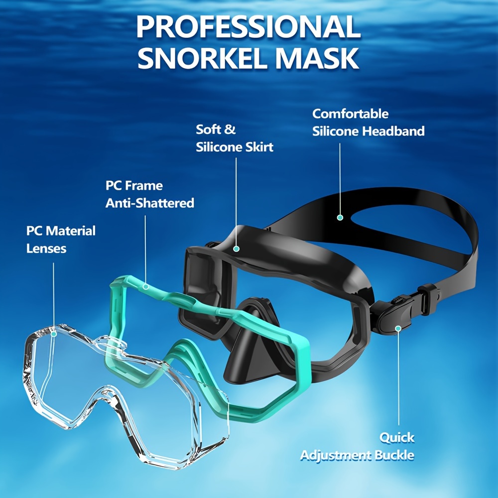 1pc Tri-Fin PC Lens Panoramic Wide Angle Adult Silicone Snorkeling Mask, Swimming Goggles, Leakproof, Easy Adjustment, Suitable for Snorkeling and Swimming Training