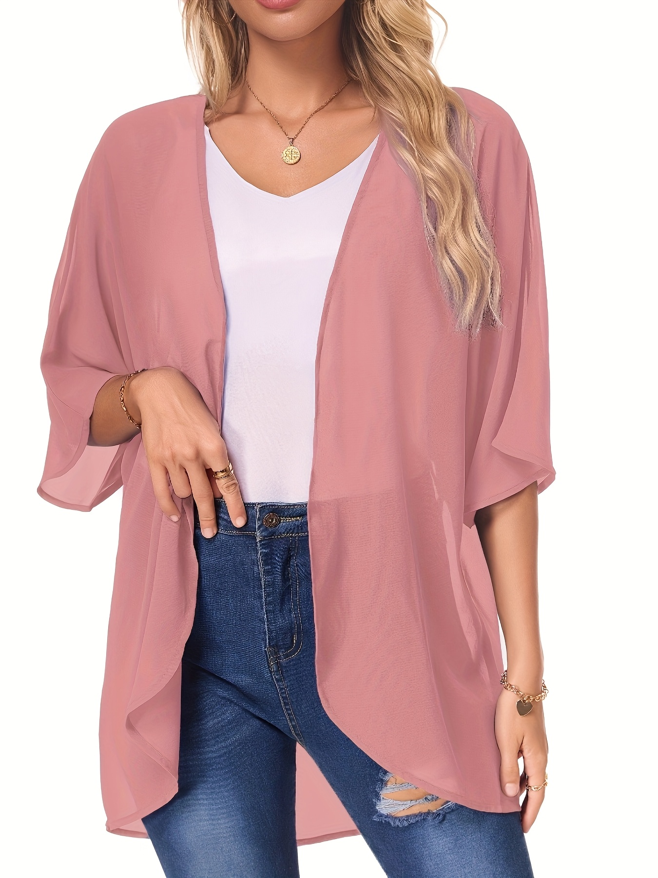 Large size Women's casual kimono cardigan smock chiffon material quick-drying fabric can be worn in multiple seasons suitable for a variety of occasions a variety of colors