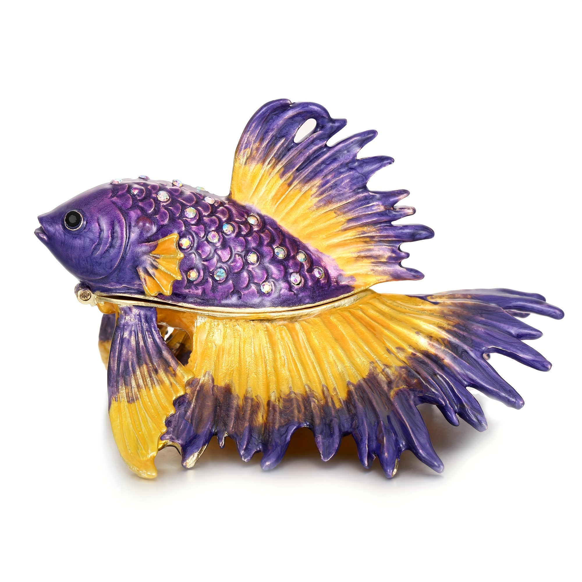 betta fish trinket box Hand Painted Crowntail Beta Fish Trinket Box, Hinged Enameled Fish Jewelry  Box, Unique Mini Ring Earrings Necklace Jewelry Organizer, Vintage  Bejeweled Storage, Collectible Figurine Keepsake Home