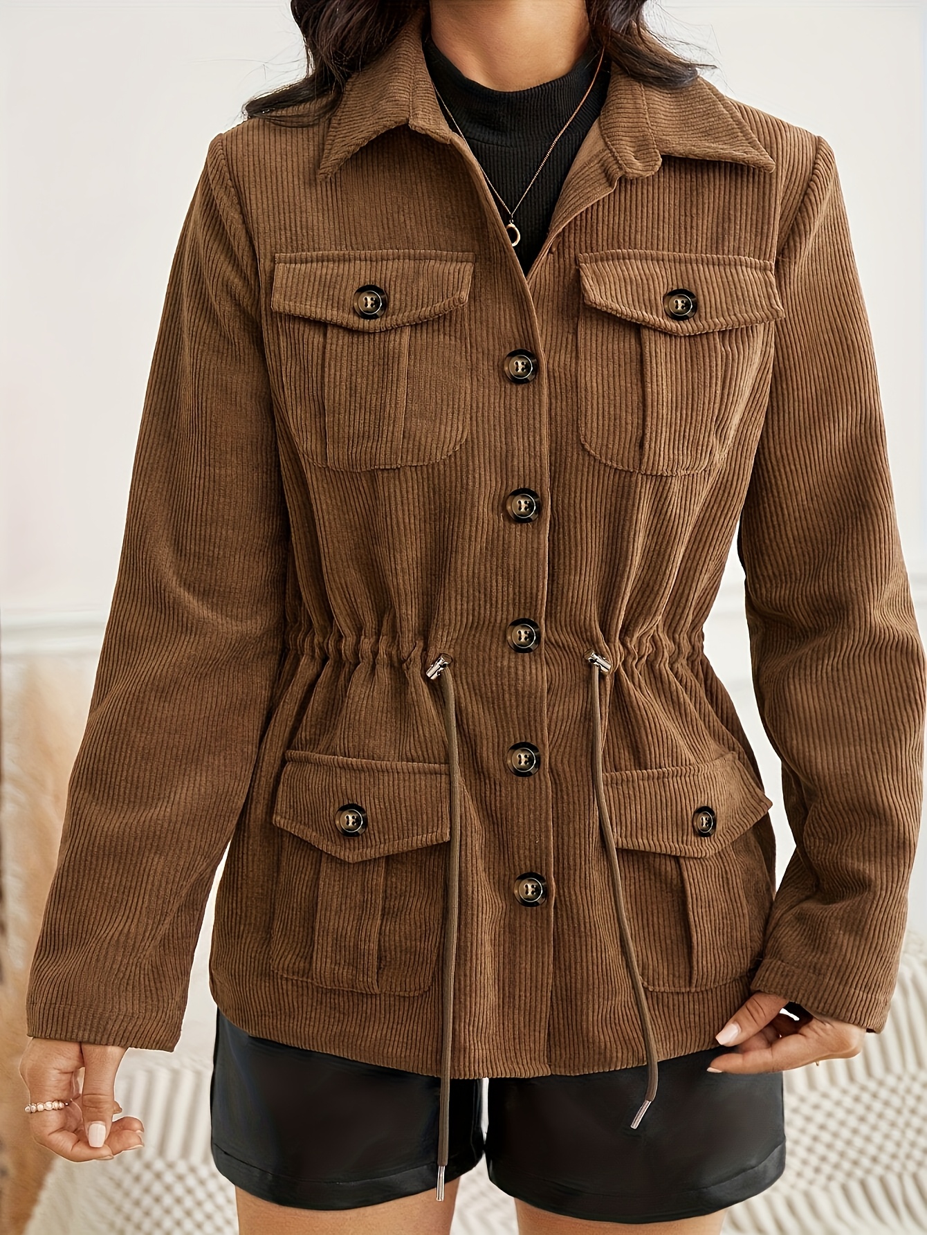 veste décontractée convertible pour femme avec capuche à cordon - manteau lavable en machine toutes  , poches   & design uni, collection   Détails du produit 9