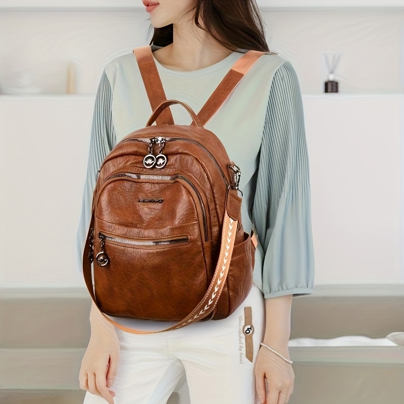 Versatile Women\'s Crossbody Backpack - Brown Sling Bag Crossbody Backpack - 2 in 1 Leather Cross Body Bag  main image 4