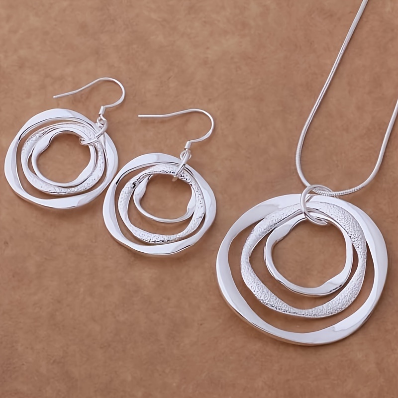 TEMU Irregular Three-layer Circle Necklace Earrings Set Daily Party Jewelry 3 Sets For Girlfriend Exquisite Gift