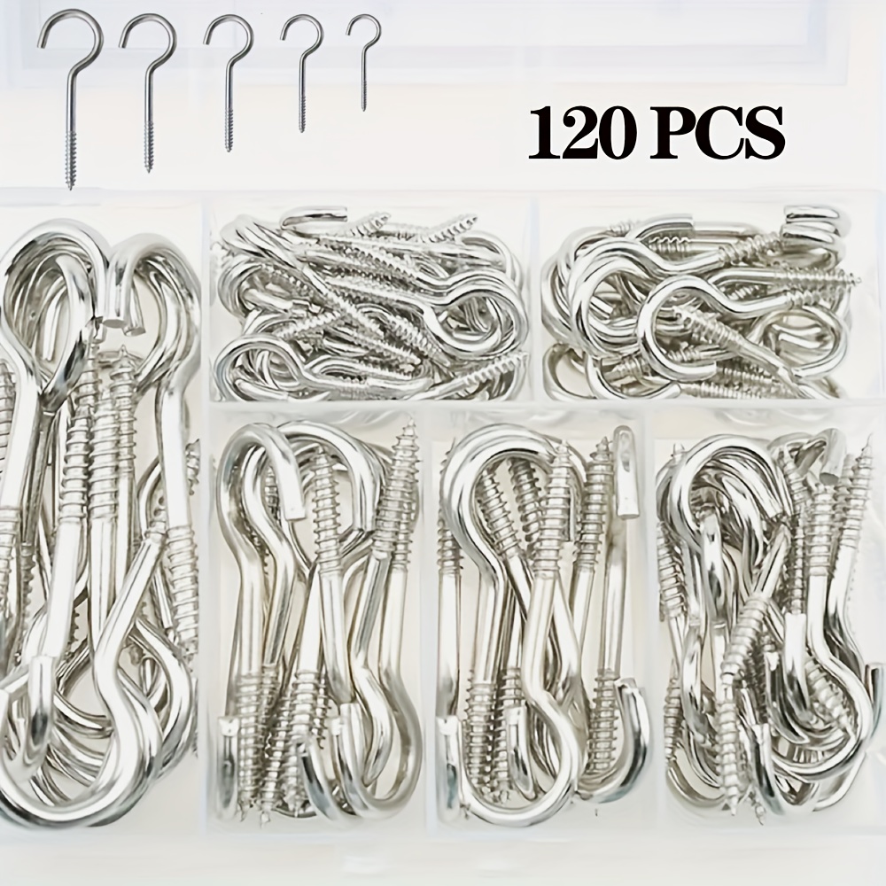 120pcs Heavy Duty Hooks Set - 5 Sizes, Plated , For Different Sizes Of Items Decoration, Etc., Industrial Hardware Tools Pack.