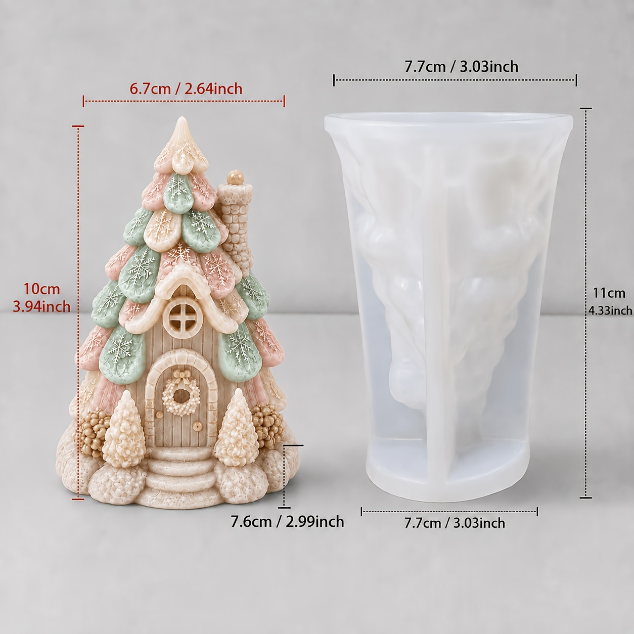 TEMU Stampo riutilizzabile per resina epossidica, gesso, candele e produzione di - Stampo 3D per casa delle fate ad albero di Natale con a di , e
