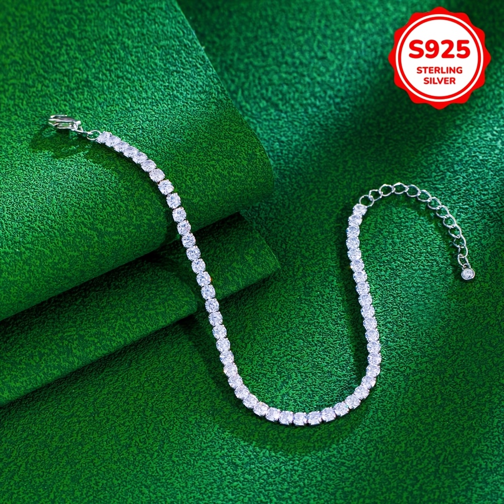 elegant 925 sterling silver tennis chain bracelet with synthetic cubic zirconia adjustable 2mm 3mm hypoallergenic glitter broken   design daily gift wear valentines day jewelry gift for women details 10