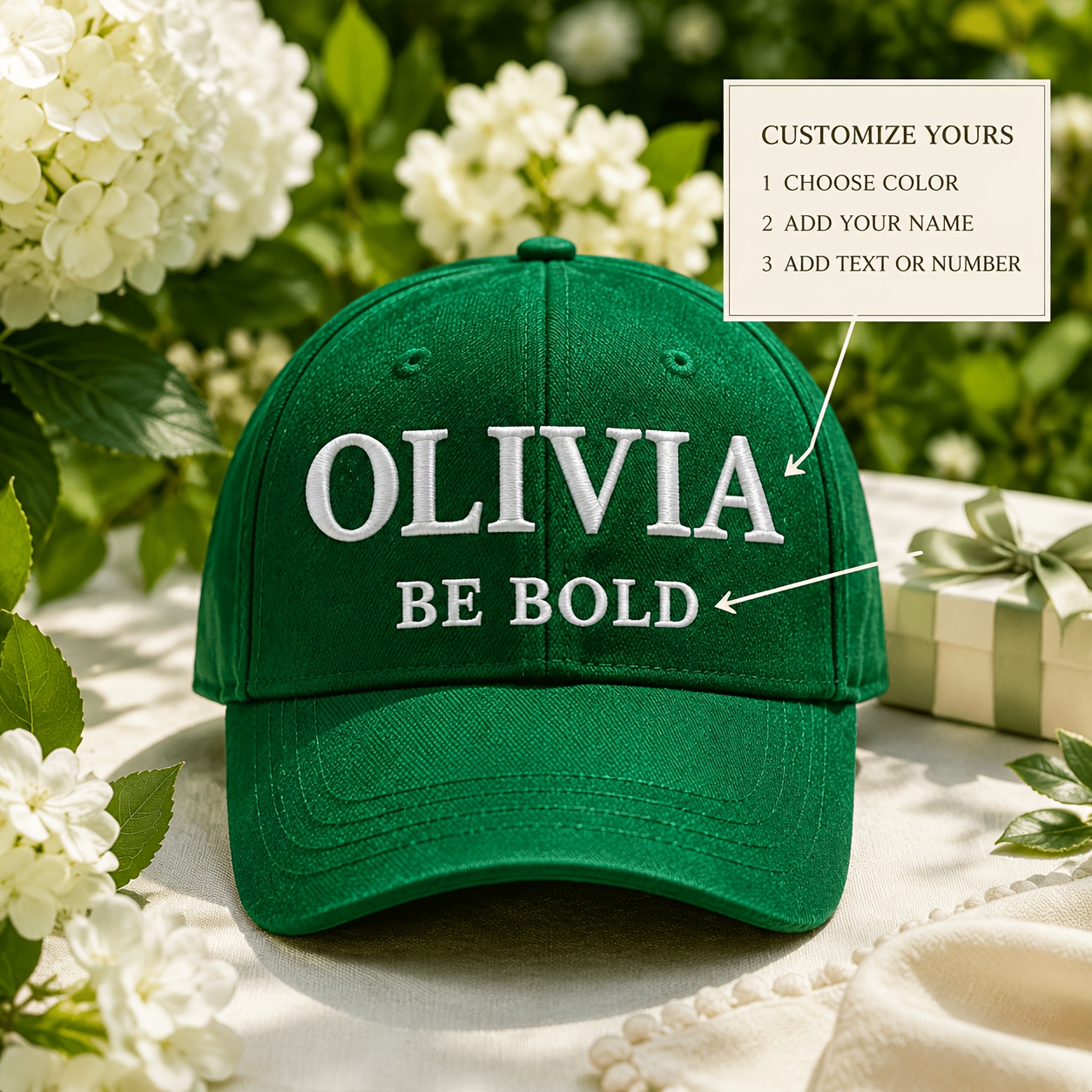 Customizable Baseball Cap with Dual-Line Text Embroidery
