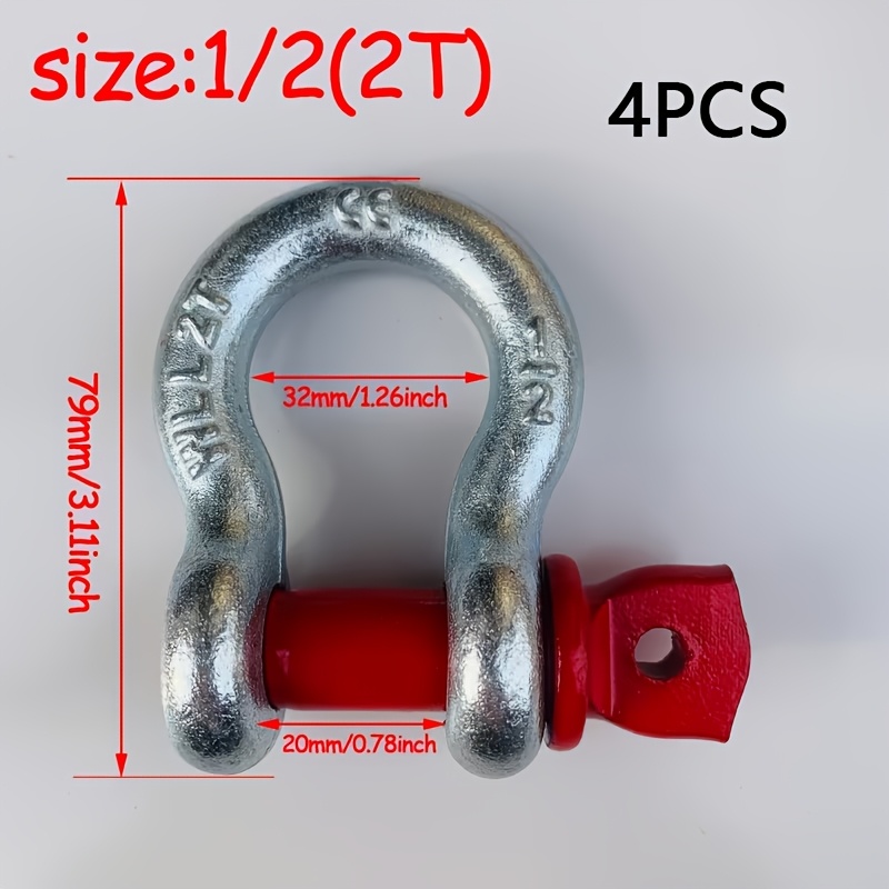TEMU 4pcs 1/2 Inch Heavy-duty Bow Shaped Shackles, 3250 Of Super Strong Tension, Heavy-duty Bow Shaped Rings, Shackles, Suitable For Bundling And