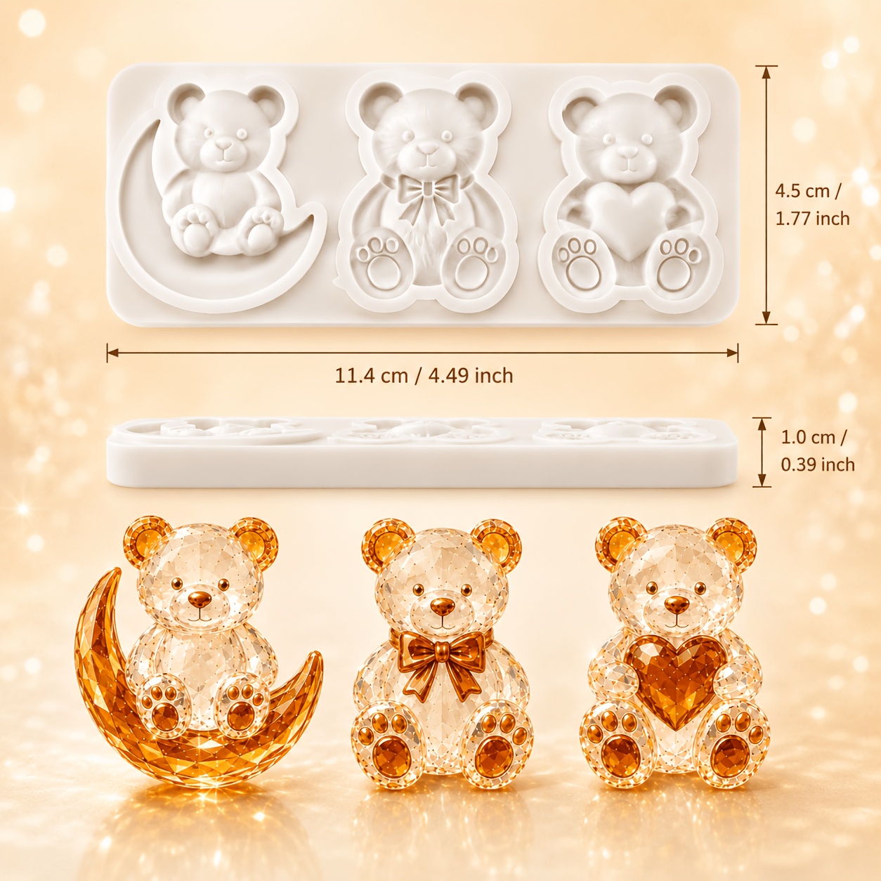 TEMU Moule en silicone résine, moule à pendentif en peluche cristal à 3 cavités avec nœud et cœur, moule de moulage en résine époxy pour pinces à
