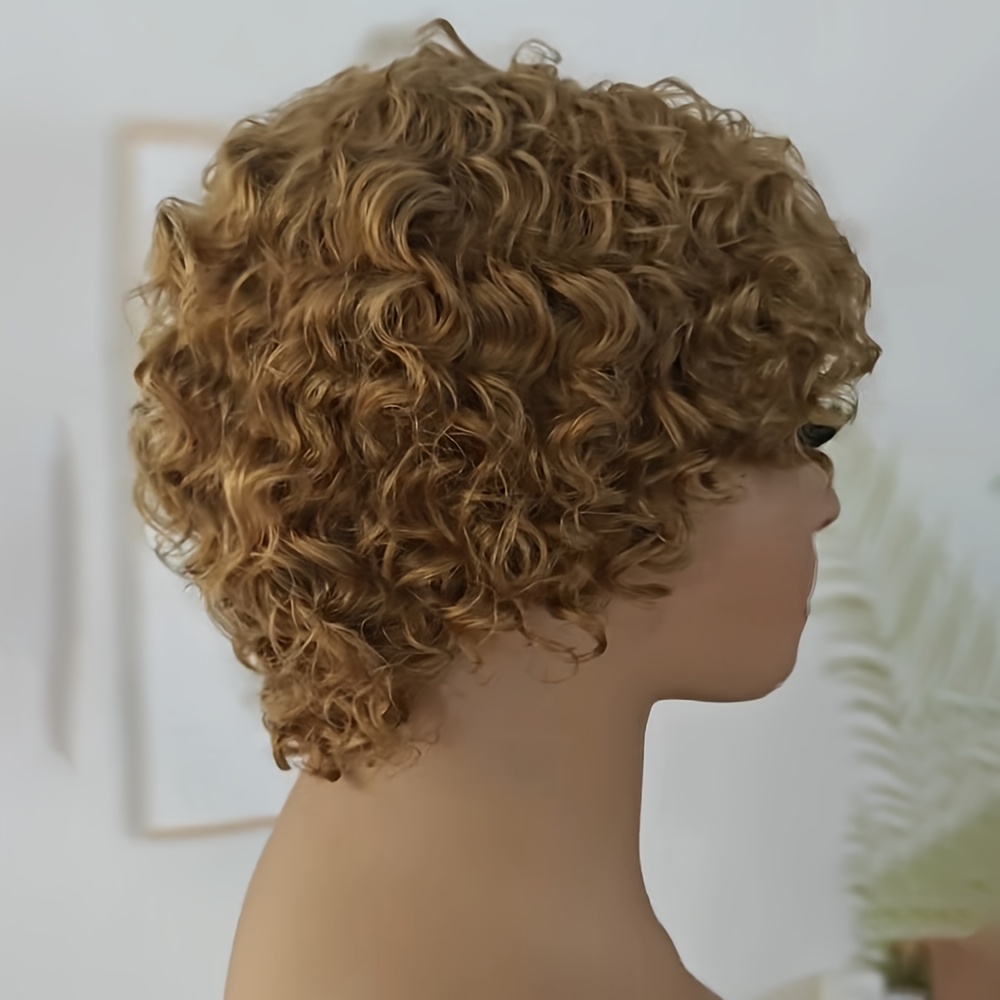 TEMU 6 Inch Short Water Wave Human Hair Wig, #27 Color, Women's Short Hair, Brazilian Hair Quality, 150% Density, Full Machine Woven