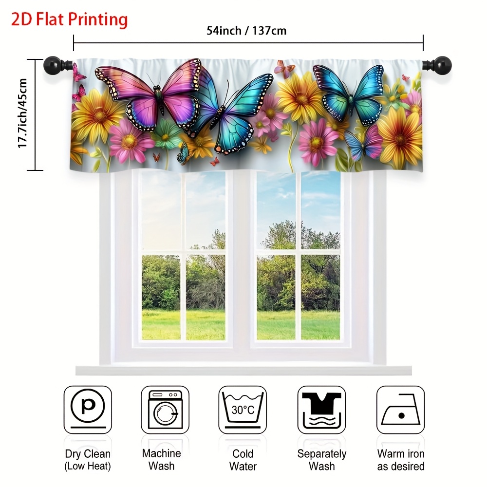TEMU 2d Flat - 2d Flat - 1pc Valance Curtain 2d Flat Printing Pocket For Rod, Adds Color To Kitchen, Bedroom, Laundry Room, Art , Room Accent, Small