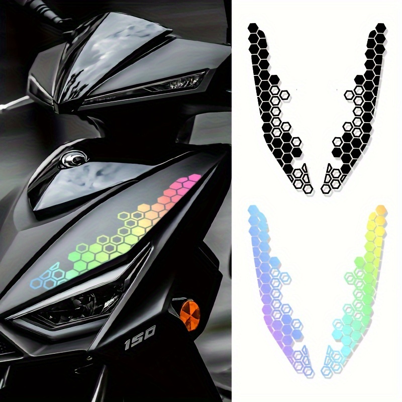 

2-pack Motorcycle Honeycomb Reflective Decals, Pvc Material, Body Vinyl Stickers For Scooters, Helmets & Bumpers, Customizable Accessory For Motorbike Modification