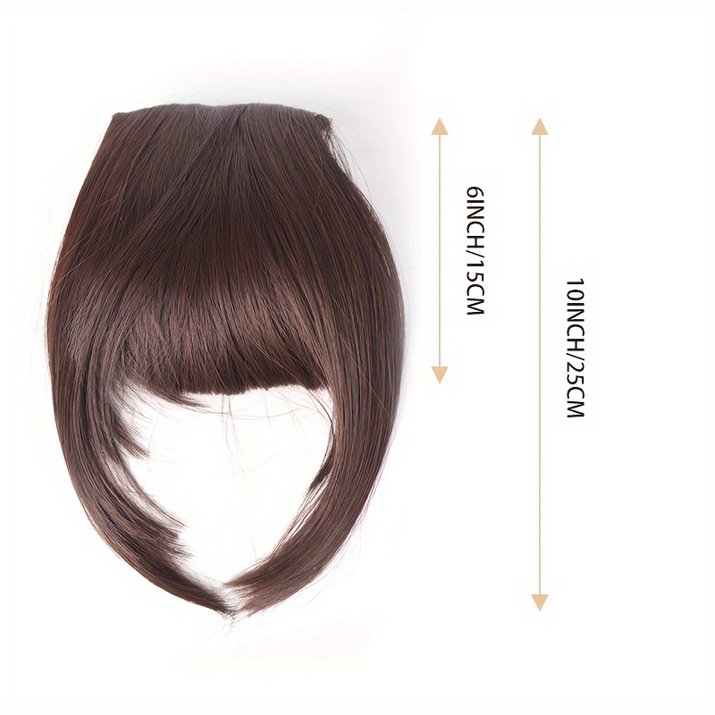 chic brown clip in air bangs for women heat resistant synthetic hair extension with neat front fringe   easy to       tones details 2