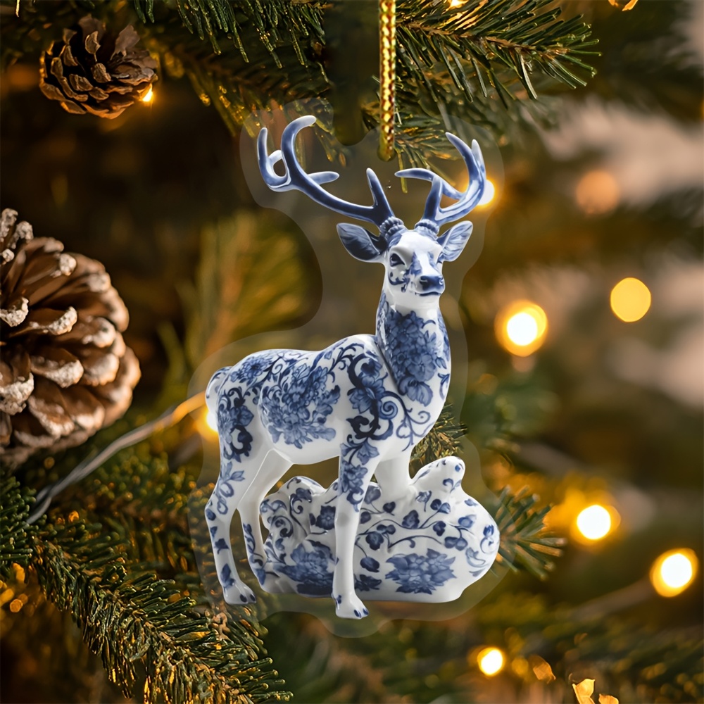 

Blue And White Porcelain Deer 2d Acrylic Material Pendant: Suitable For Home , Parties, Festivals And Other Daily Use, Mobile Phones, Bags, Cars, Etc