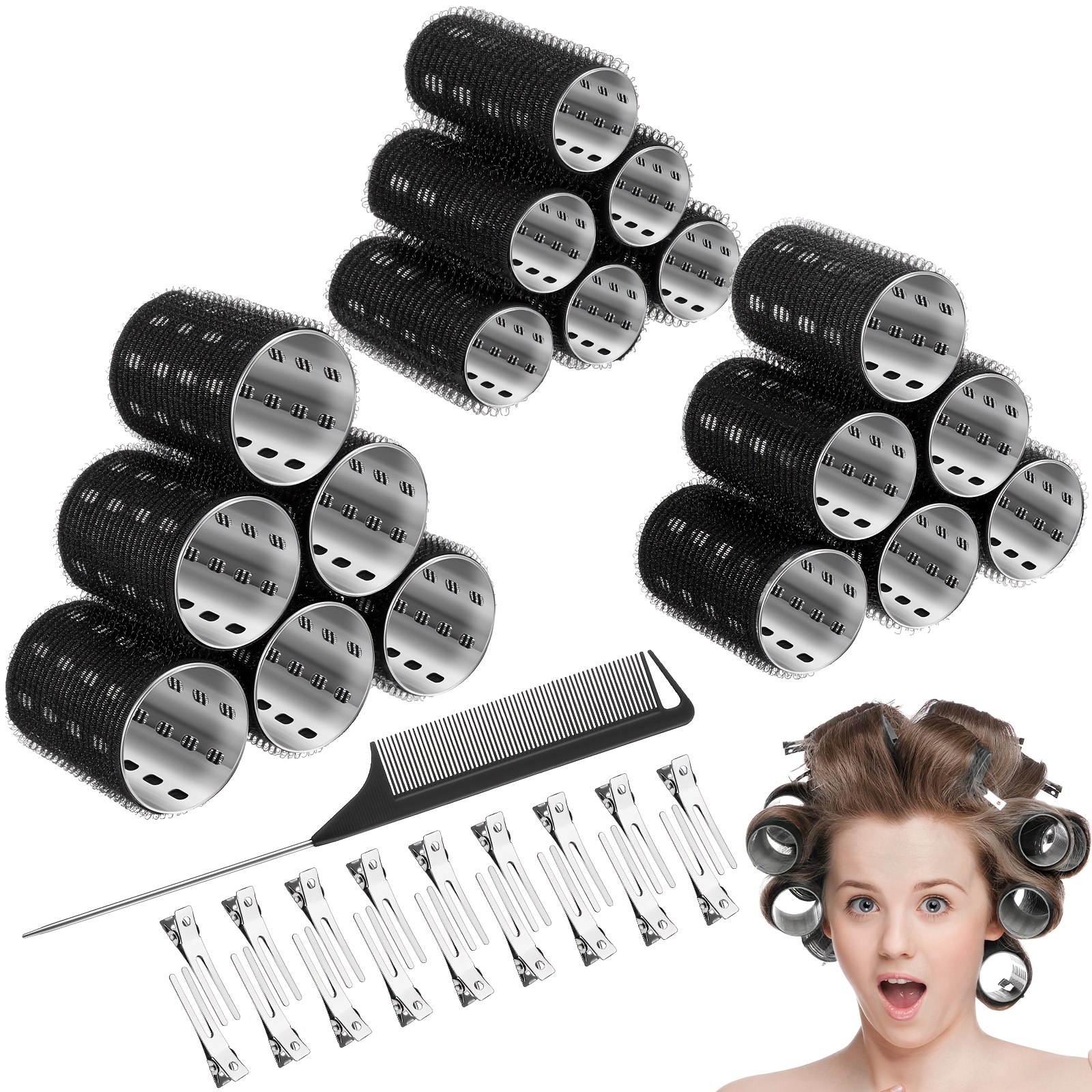 

37pcs Aluminum Hot Roller Set 3 Sizes Curlers 18pcs Hairpin Combs Hair Styling Tools For Women Random Colors