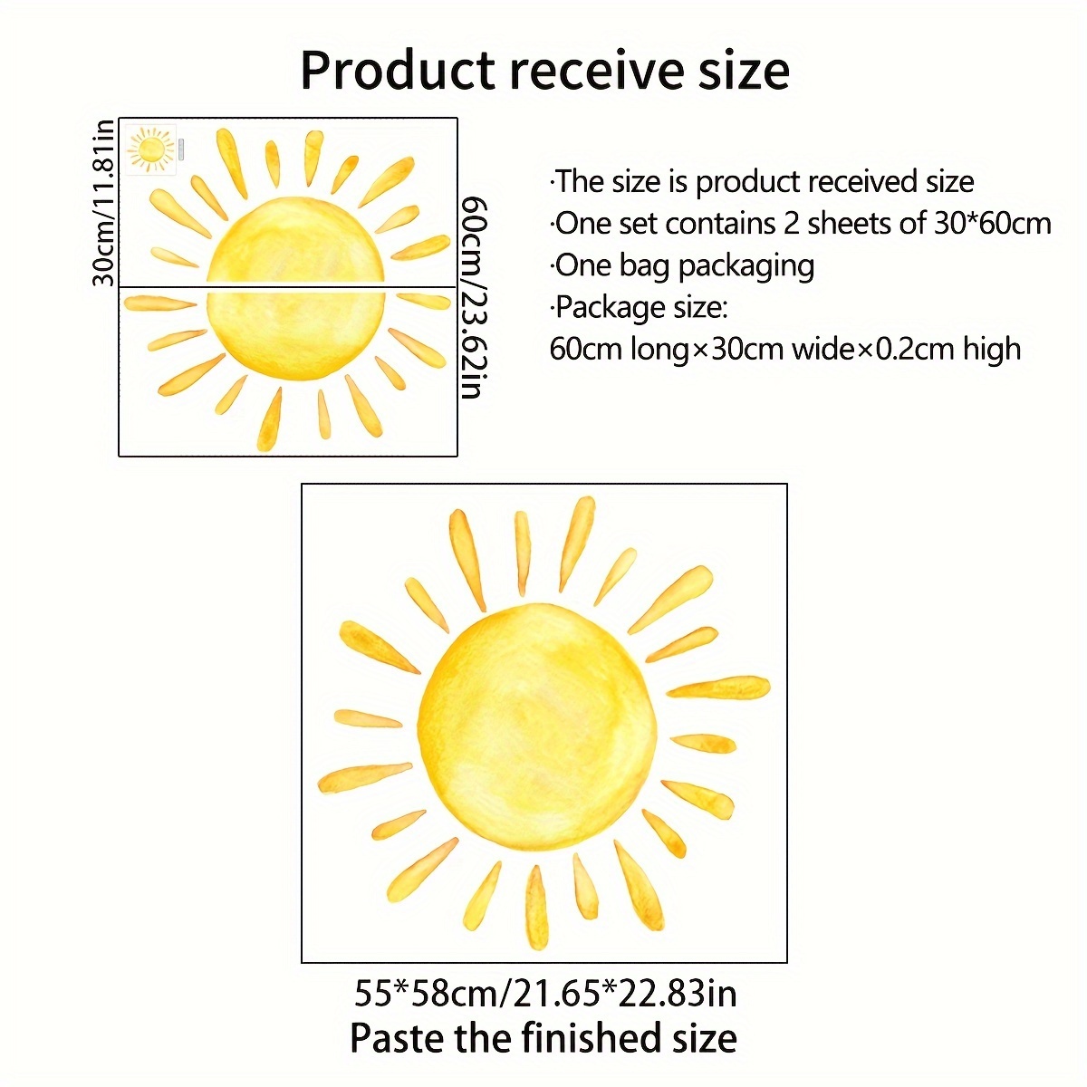 A Set Of 2pcs, 30*60cm*2pcs, Minimalist Sun Wall Stickers For Home Background, Bedroom Room Decoration, Self-adhesive Wall Stickers Ms9818-nh