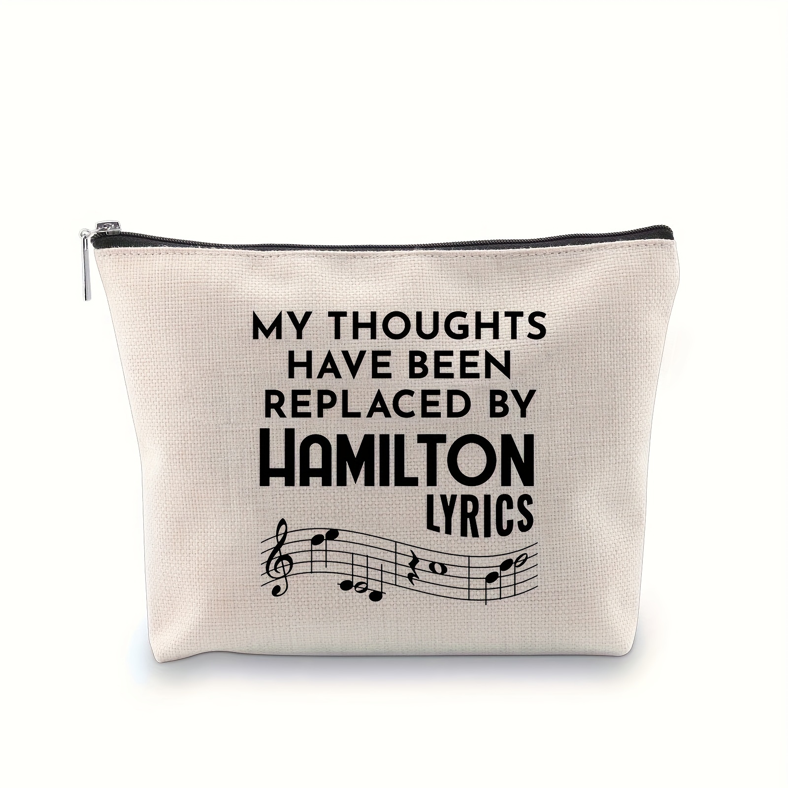 

1pc, Novelty Musical Inspired Cosmetic Pouch, Linen Makeup Bag With Zipper, "my Have Replaced By Lyrics" Quote, Theater Fan Gift, Applicable Age Group 14+