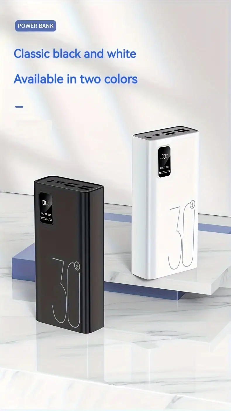 22,5w супер швидке заряджання power bank, 30000mah портативний зарядний пристрій з usb type-c, 20w pd подвійне швидке зарядження, перезаряджуваний літій-полімерний акумулятор, ≤36v робоча напруга для мобільних пристроїв детальніше 4